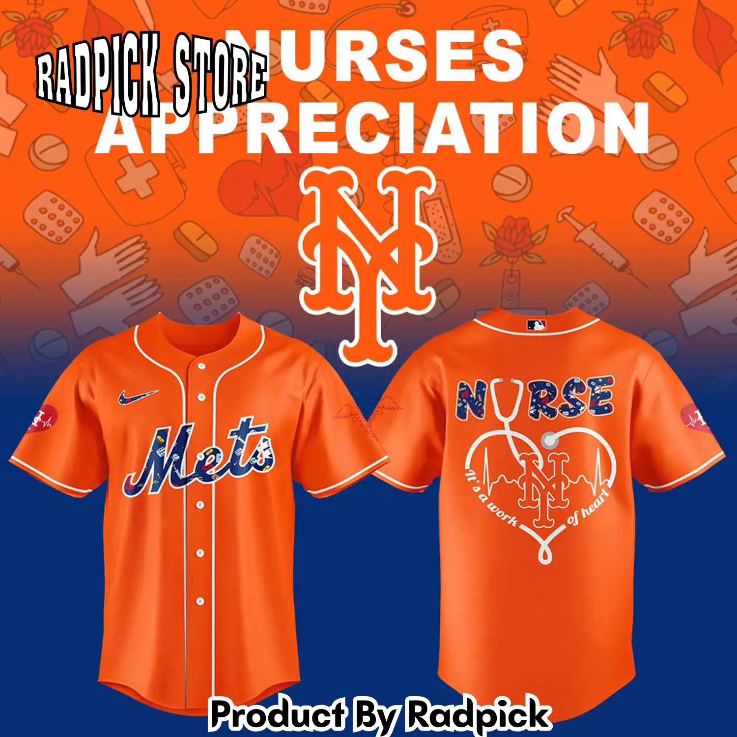 Radpick new york mets nurses appreciation night orange baseball jersey rp127252